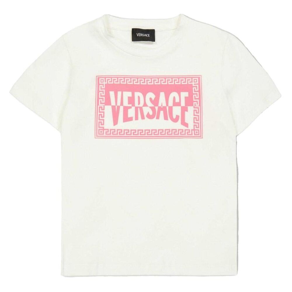 Versace Childrens/Kids Box Logo T-Shirt / White/Pink